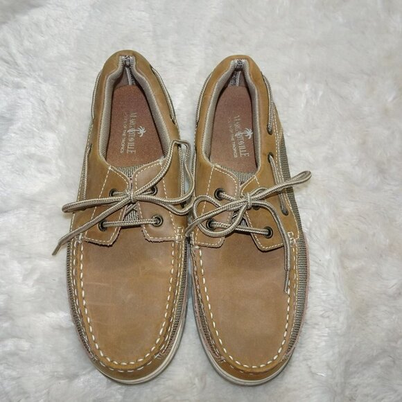 Margaritaville Tan Leather Boat Shoes Size 10